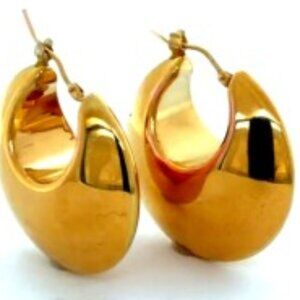 14k SOLID Gold ITALIAN Contemporary Hoop Yellow Gold Earrings